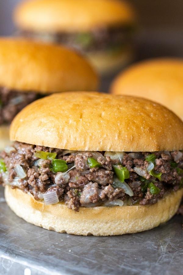 Philly Cheese Steak Sloppy Joes on the tray