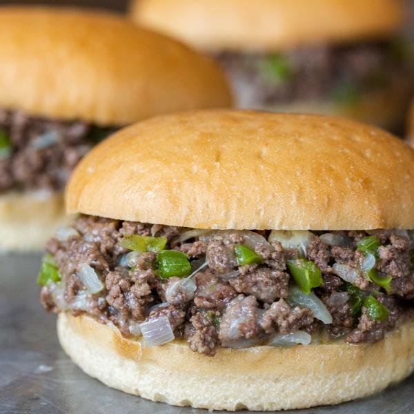 Philly Cheese Steak Sloppy Joes on the tray
