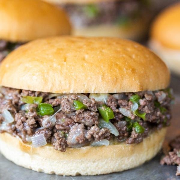 Philly Cheese Steak Sloppy Joes on the tray