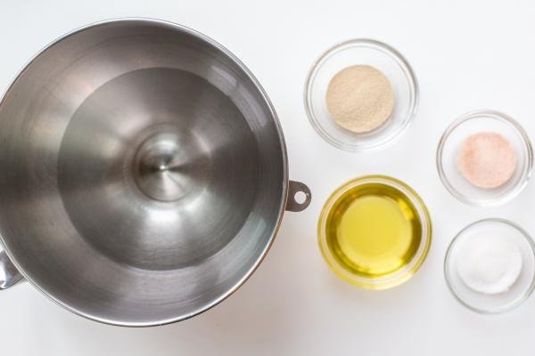 all the ingredients for the pizza dough