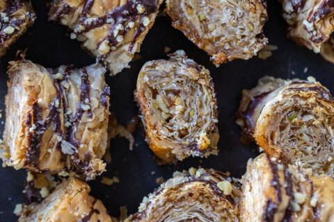 Pieces of Rolled Baklava.