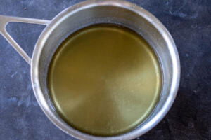 Sugar syrup in a pan.