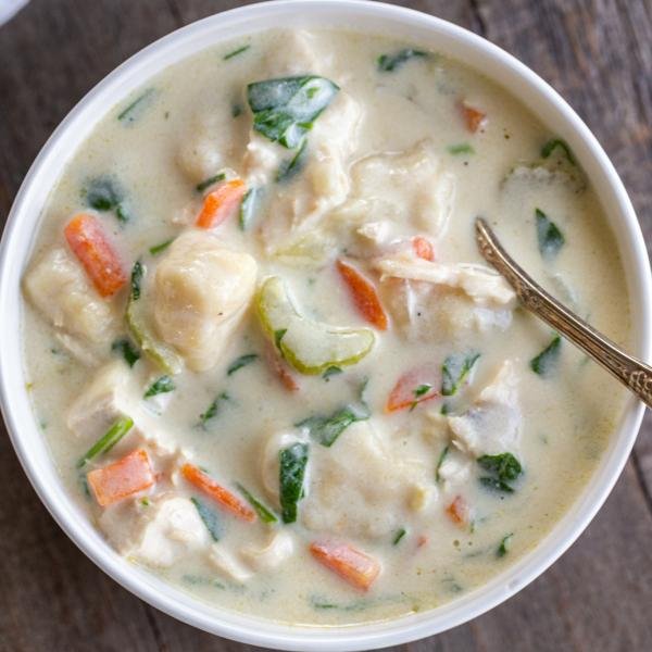 A bowl of chicken gnocchi soup in a bowl