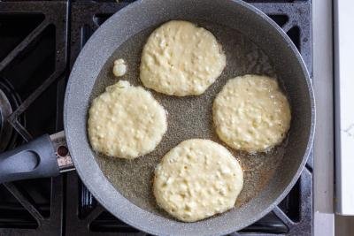 cottage cheese pancakes in a skillet