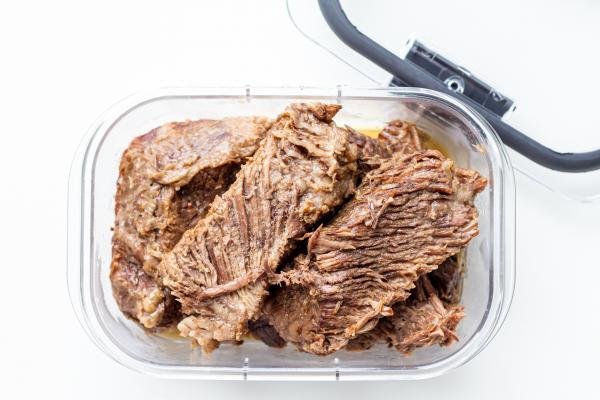 stored beef in a container