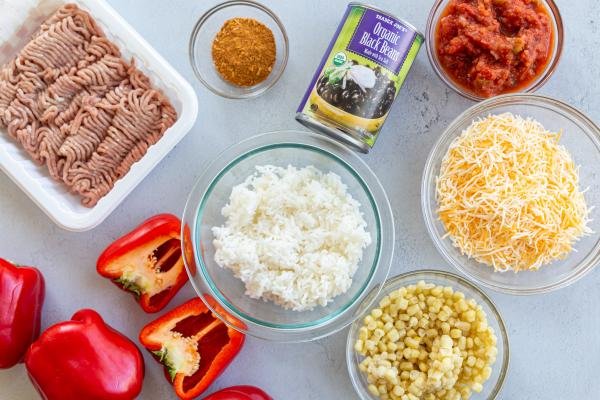 Ingredients fir the Mexican stuffed bell peppers