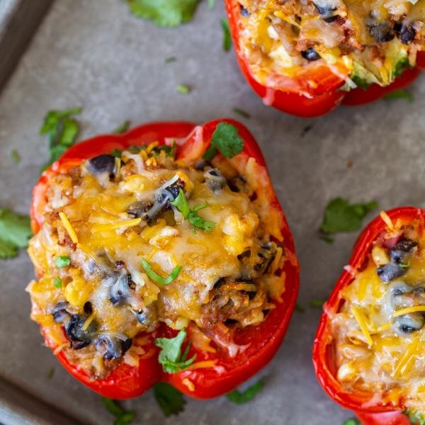 Mexican Stuffed Bell Peppers on a baking dish