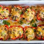 Mexican Stuffed Bell Peppers on a baking dish