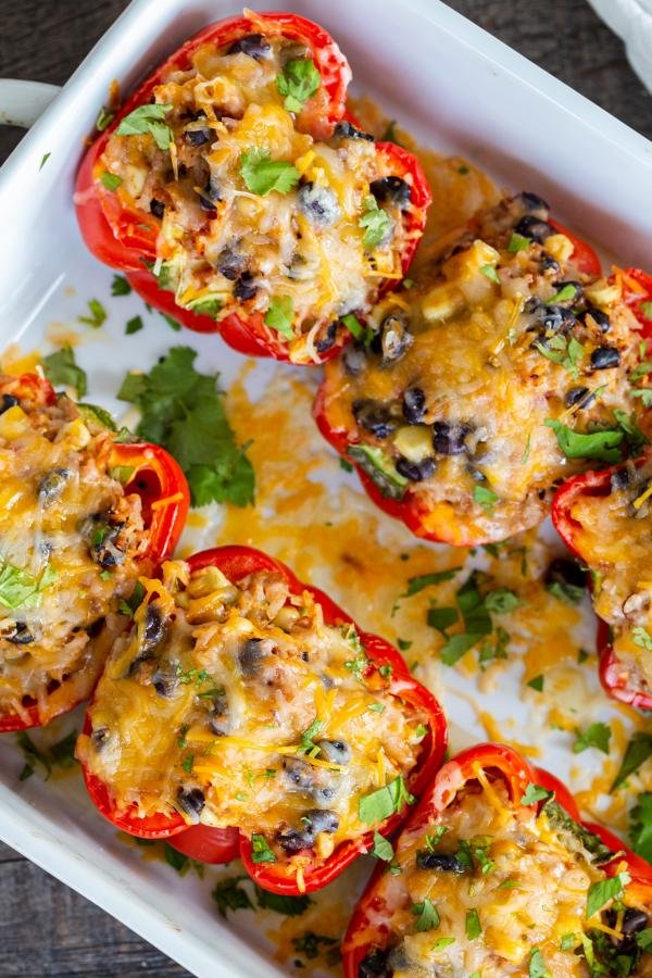 Mexican Stuffed Bell Peppers on a baking dish