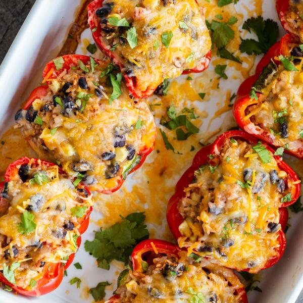 Mexican Stuffed Bell Peppers on a baking dish