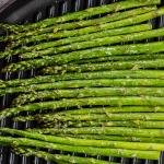 Roasted asparagus on a baking pan
