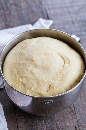 Yeast pastry dough in a kitchen aid mixer