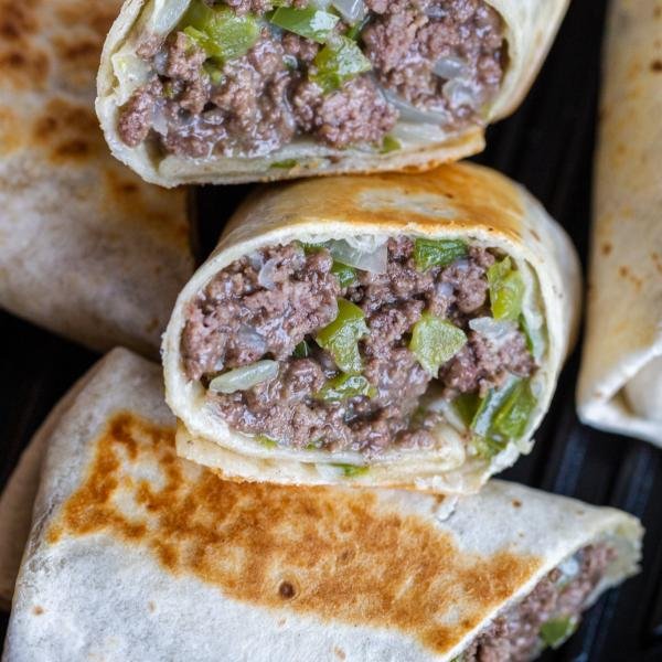 Philly cheesesteak Wrap cut open