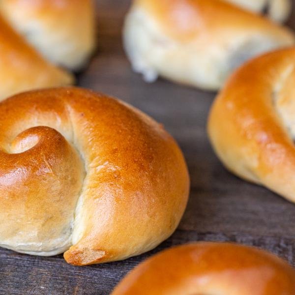 lined up poppy seed buns