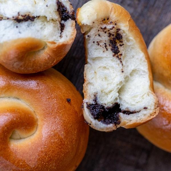 ripped apart poppy seed buns