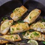 Fried cod with butter herbs and lemon