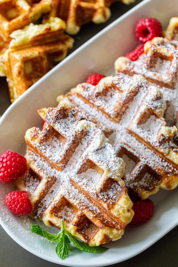 Belgian Liege Waffles on a plate with berries
