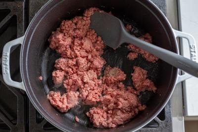 ground meat in a pot