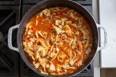 cabbage rolls soup in a pot