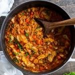 Cabbage rolls soup in a pot