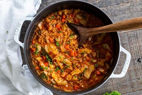 Cabbage rolls soup in a pot