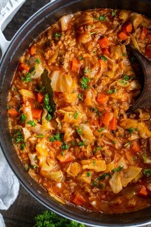 Cabbage Rolls soup in a pot