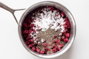 Raspberries sugar and chia in a pot