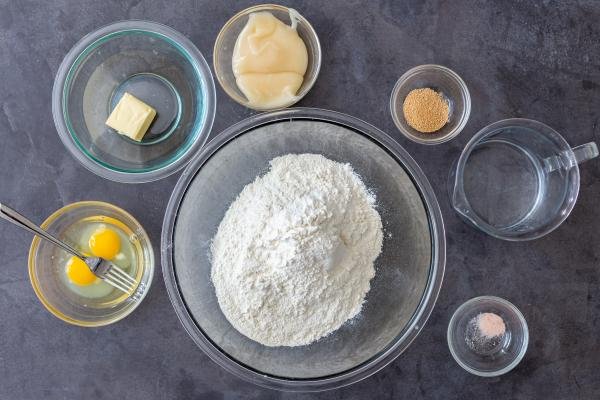 Ingredients for the no knead cinnamon rolls