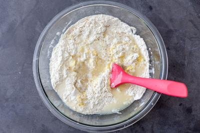 flour with liquid in a bowl