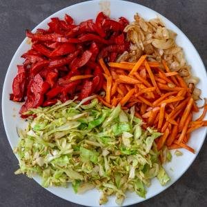 browned vegetables on the plate