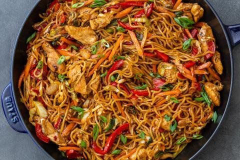 Yakisoba noodles in a pan