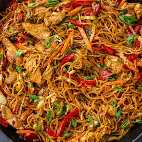Yakisoba noodles in a pan