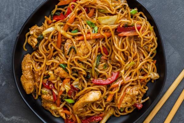 Yakisoba noodles on a plate