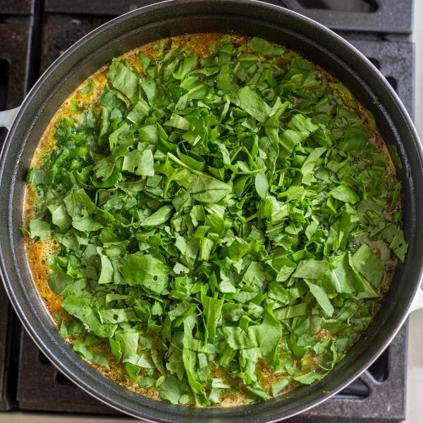 Sorrel in a pot with soup