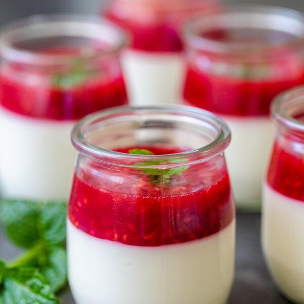 Small jars of panna cotta