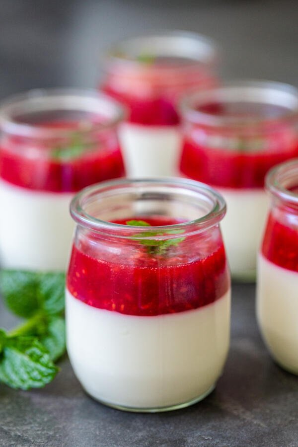 Small jars of panna cotta