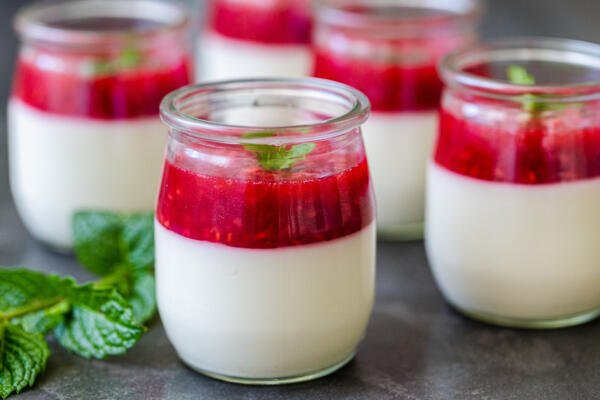 Small jars of panna cotta