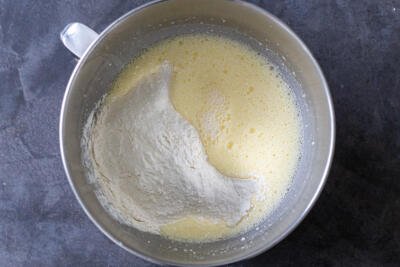 flour added to the whisked egg mixture