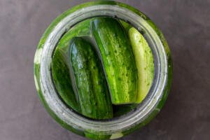 Quick pickled cucumbers in a jar