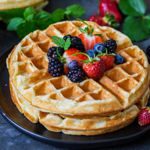 Waffles with berries on a plate