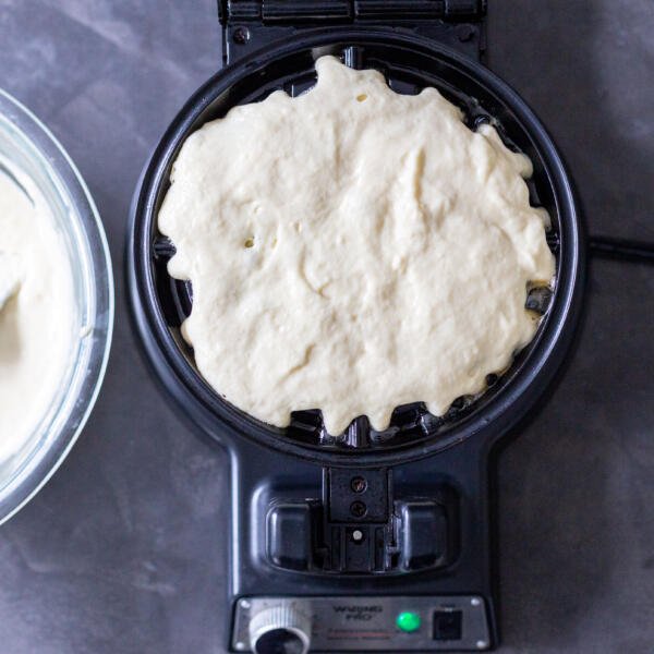 Buttermilk dough in a waffle maker