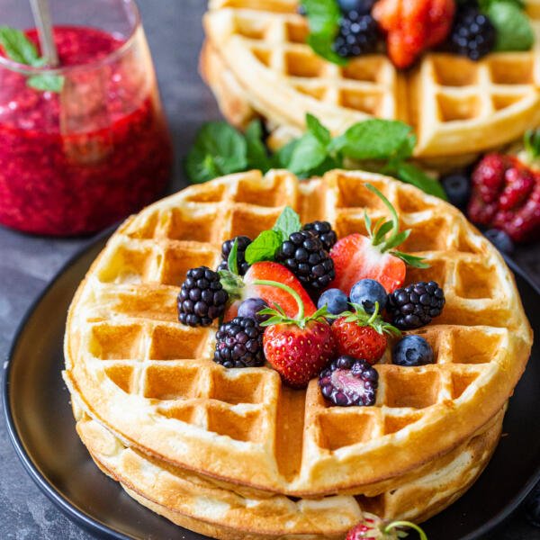 Waffles with berries on a plate