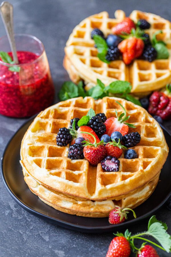 Waffles with berries on a plate