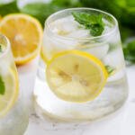 Cup of ice, water, mint and lemon
