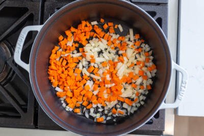 pot with onions and carrots