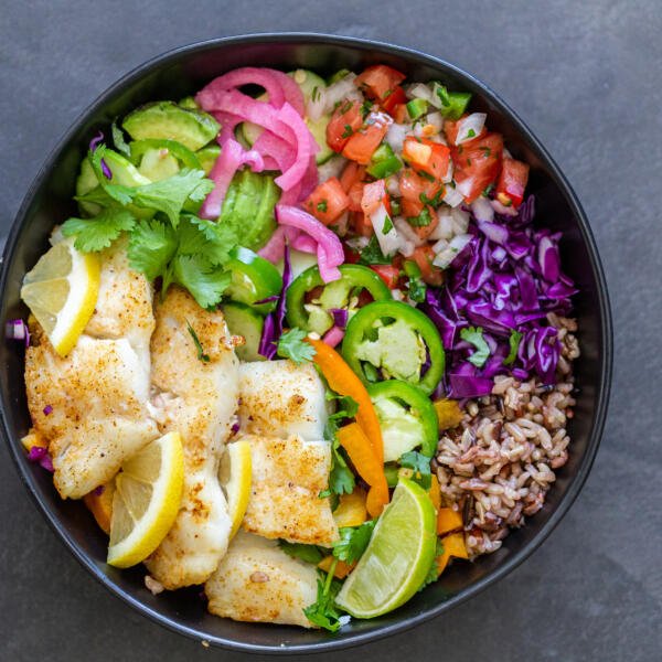 Air fryer cod in a bowl