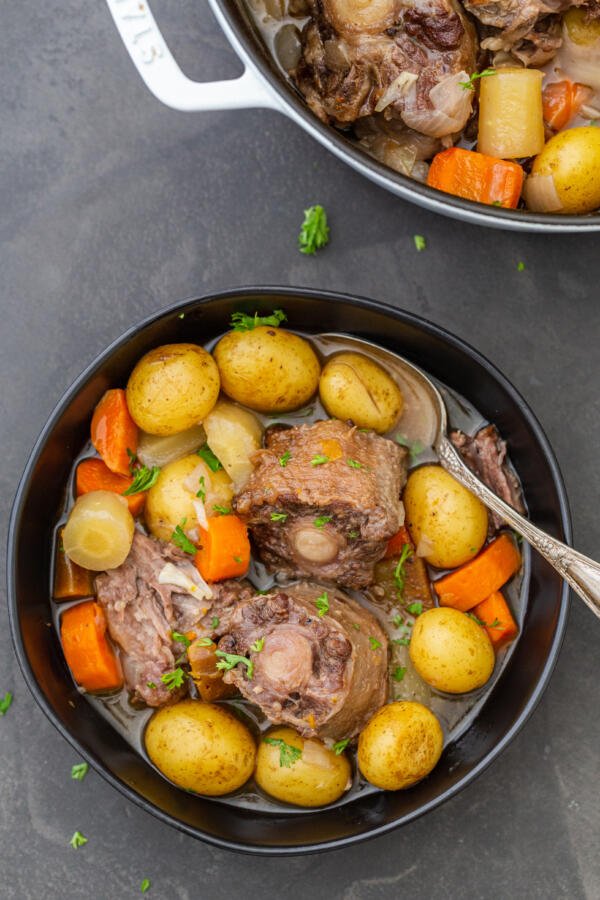 A bowl of braise oxtail in a bowl