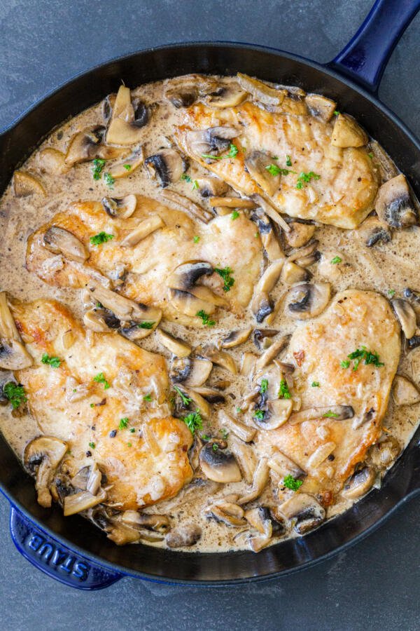 chicken marsala in a pan