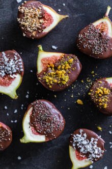 Chocolate covered figs on a counter