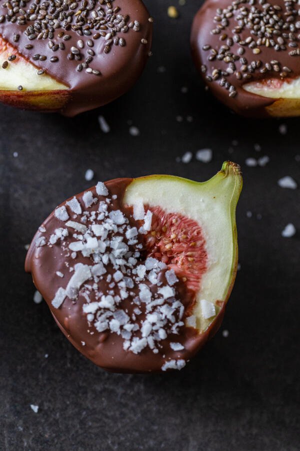 a fig with chocolate and coconut